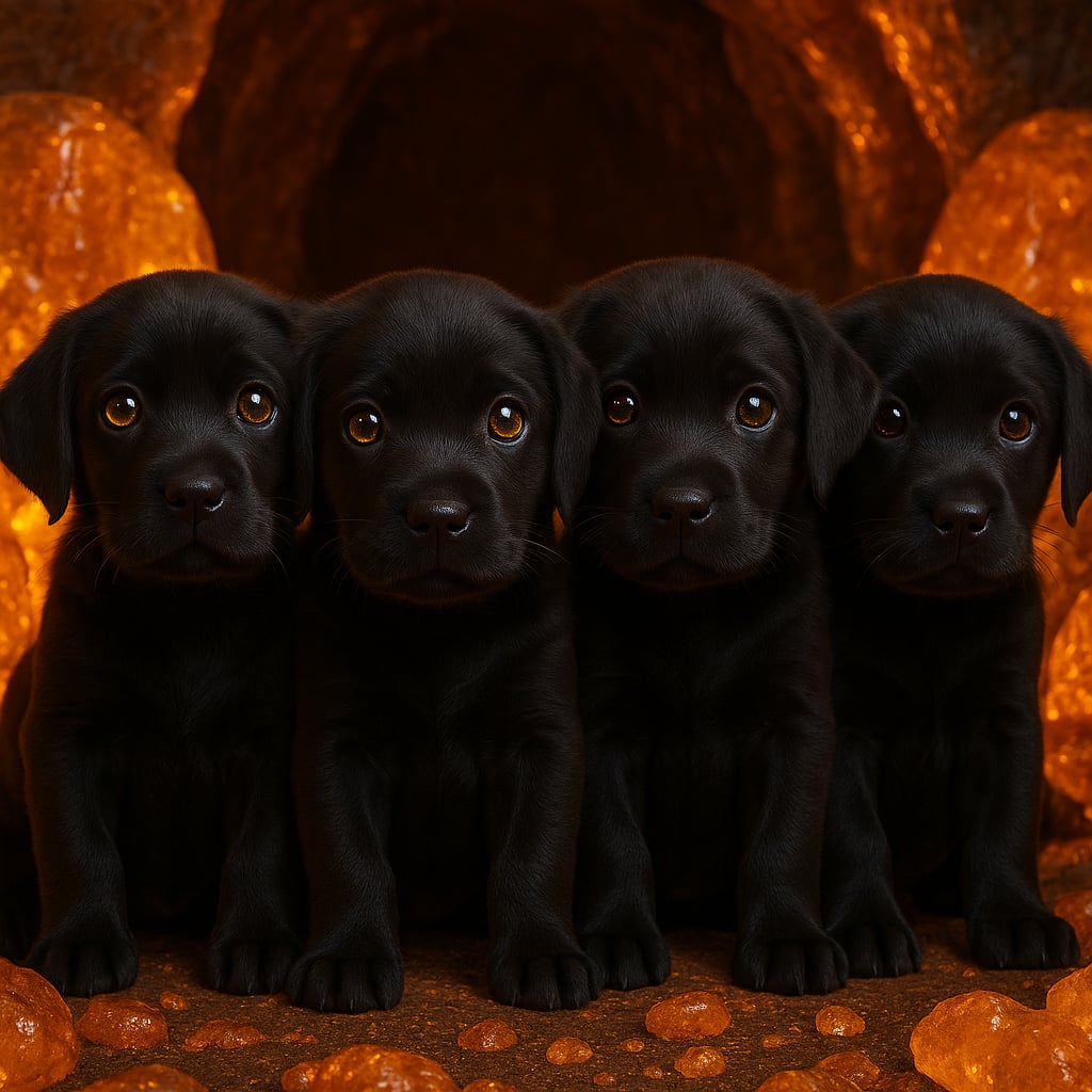 Rodzeństwo Mexi'ego. Kolejno siedzą Saga, Ali, Naja, Bere i Ege. Szczenięta Aso są z bursztynowymi oczami z bursztynowymi oczami i siedzą w czerwonej grocie Ugady. W tle widać zastygły bursztyn blokujący wejście do kopalni.stoi w czerwonej grocie Ugady. W tle widać zastygły bursztyn blokujący wejście do kopalni.