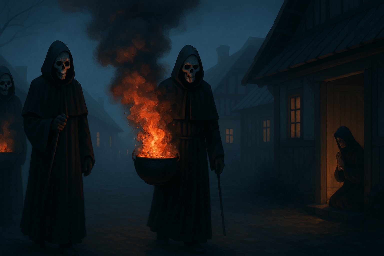 W ciemnej kamiennej kaplicy kapłani w czarnych szatach i maskach czaszek stoją wokół zmarłego na ołtarzu. Jeden z nich przykłada na czoło gwiazdę z grzybów Adosa. W ławach klęczą Orianie, a witraż ukazuje sylwetkę Jederesta z jarzącymi oczami.